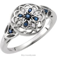 Sterling Silver Blue Sapphire & .03 CTW Diamond Ring