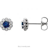 ​14kt White Blue Sapphire & Diamond Earrings